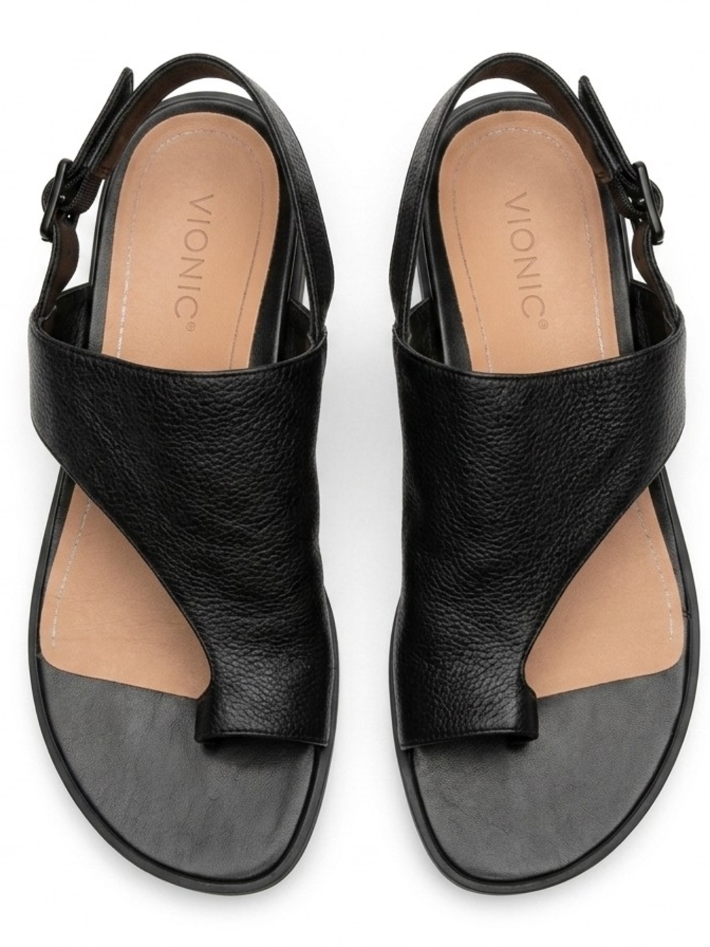 Vionic Black Leather Ella Toe Post Slingback Sandals Women's Size 8M - Picture 1 of 7
